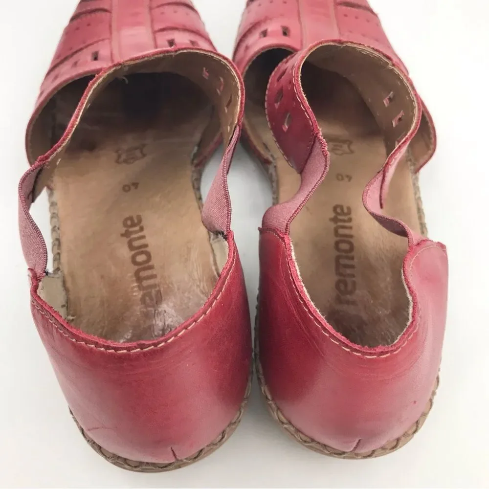 Remonte Dorndorf Red Leather Laser Cut Slip On Closed Toe Gladiator Shoes - Picture 8 of 16